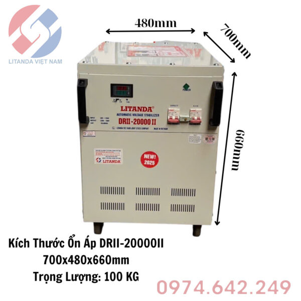 Kích Thước Ổn Áp DRII-20000II 542x350x580mm Trọng Lư