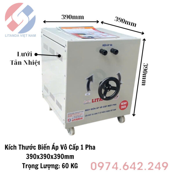 Kích Thước Biến Áp Vô Cấp 1 Pha 390x390x390mm Trọng