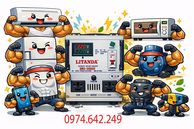 Các thiết bị điện gia đình khỏe mạnh khi có ổn áp 5kVA