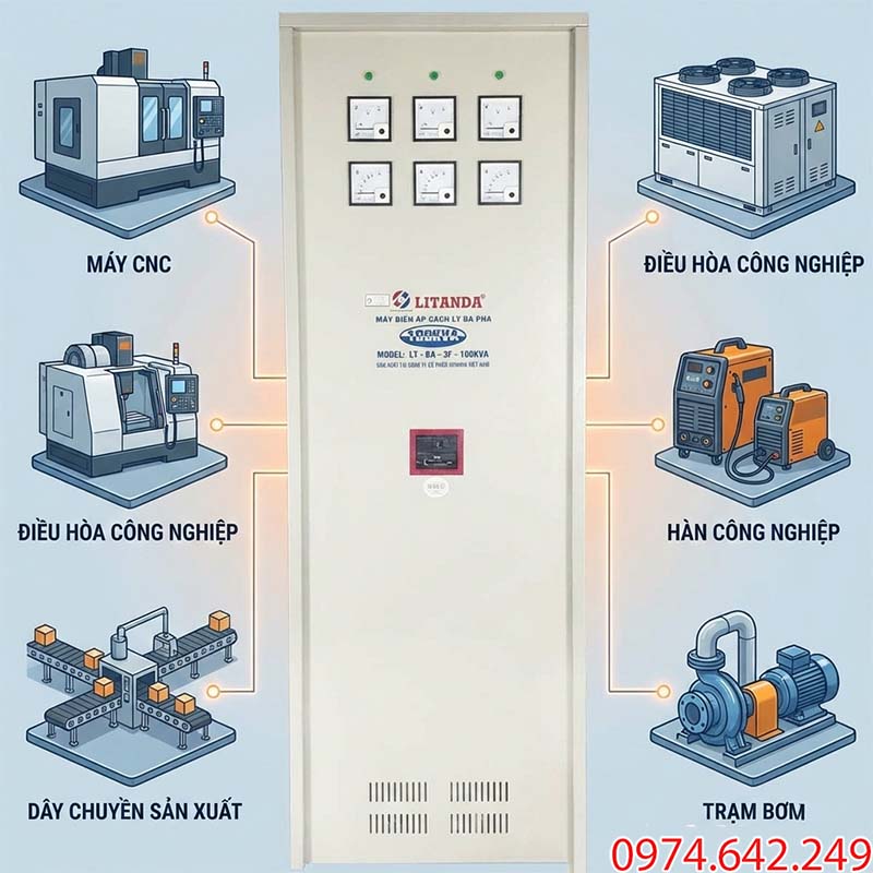 Công dụng của Biến áp 100kVA trong công nghiệp