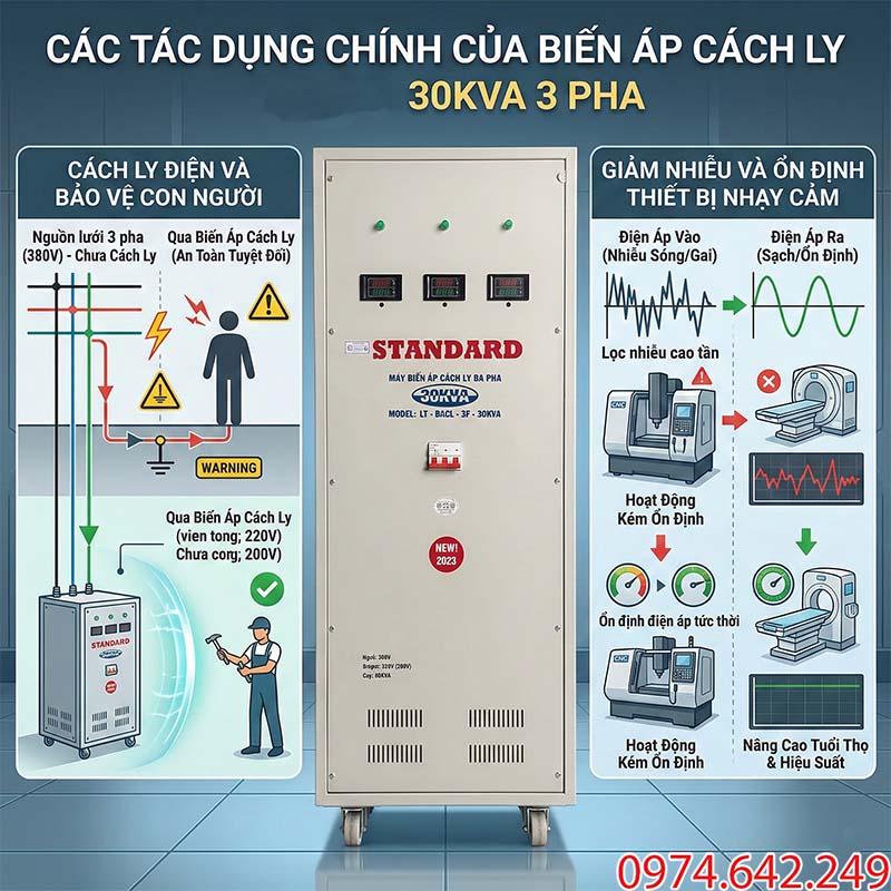 Tác dụng của biến áp cách ly 30kVA 3 pha