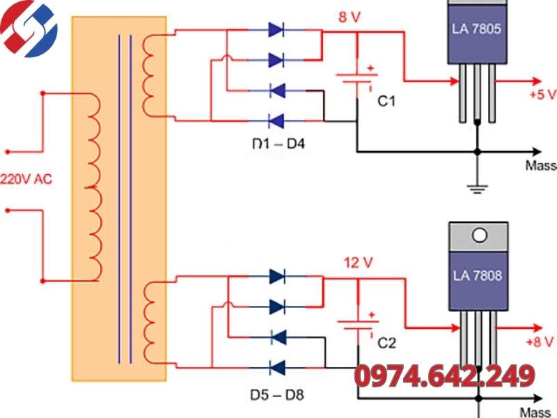 Các thành phần cơ bản trong sơ đồ mạch ổn áp